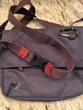 Outdoor Products Men's Messenger Bag in Heathered Purple with Brown Strap
